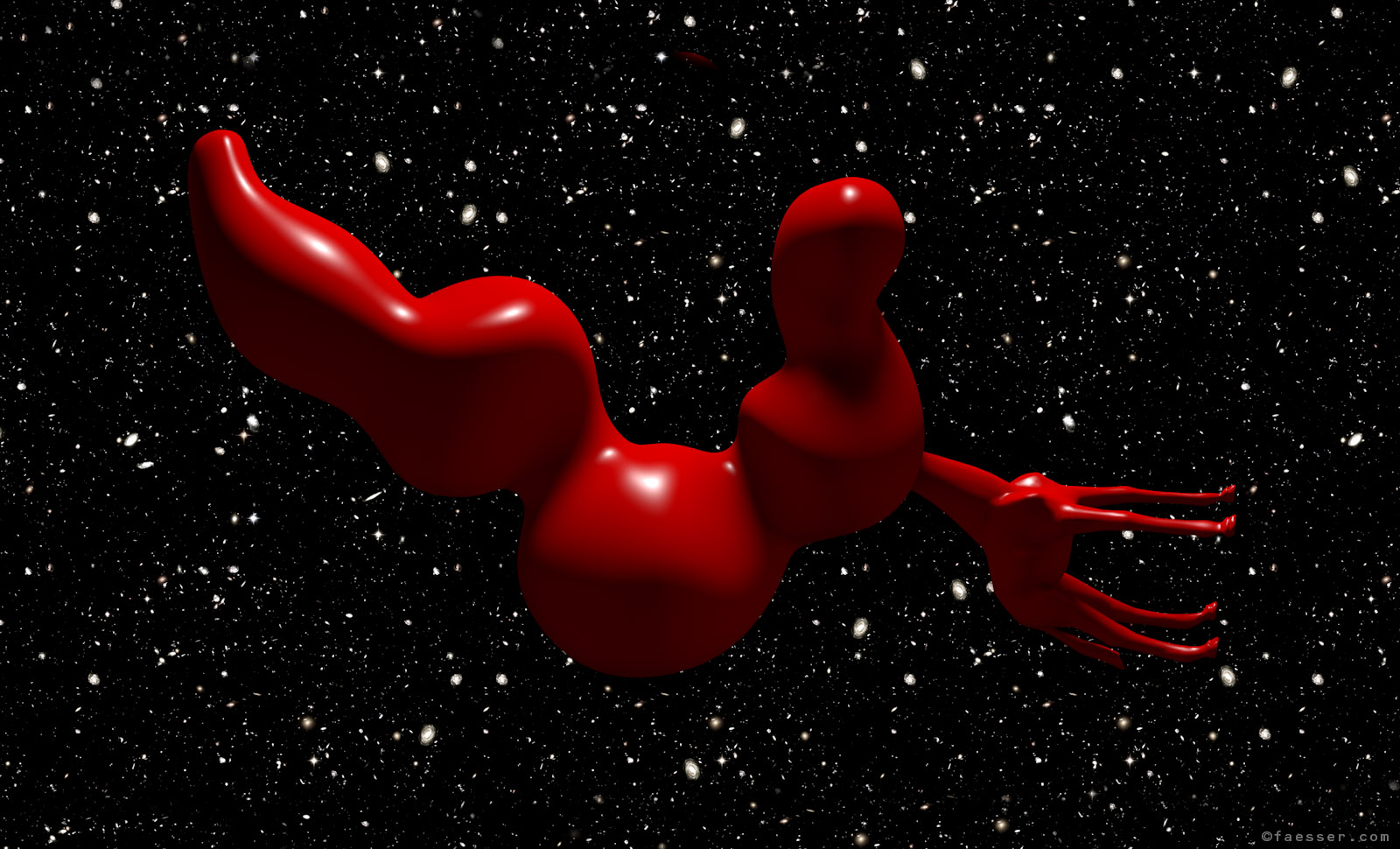 Asteroid inhabited as a giraffe species on the way through the galaxy; artist Roland Faesser, sculptor and painter 2021